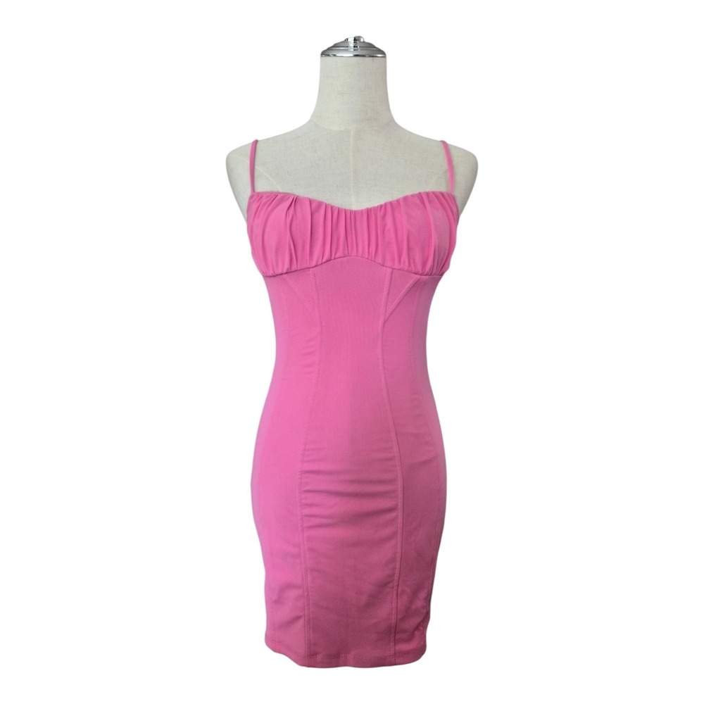 Alive Girl Pink Bodycon Mini Dress Ruched Bust Corset Style Spaghetti Strap Sz 8